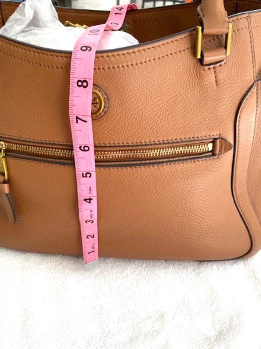 Tory Burch Frances Leather Satchel Bag Large Authentic Tan Brown - Picture 7 of 9